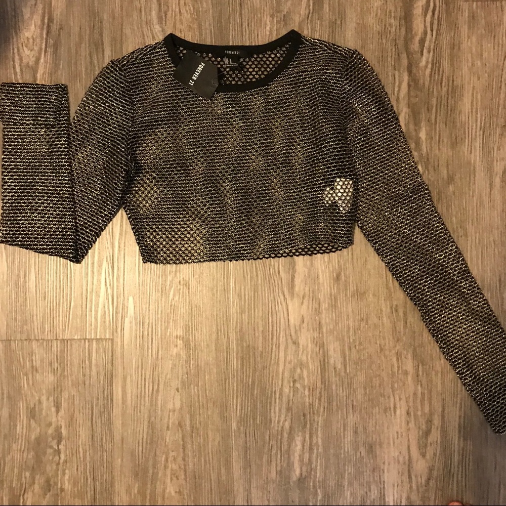 Gold net crop top long sleeve